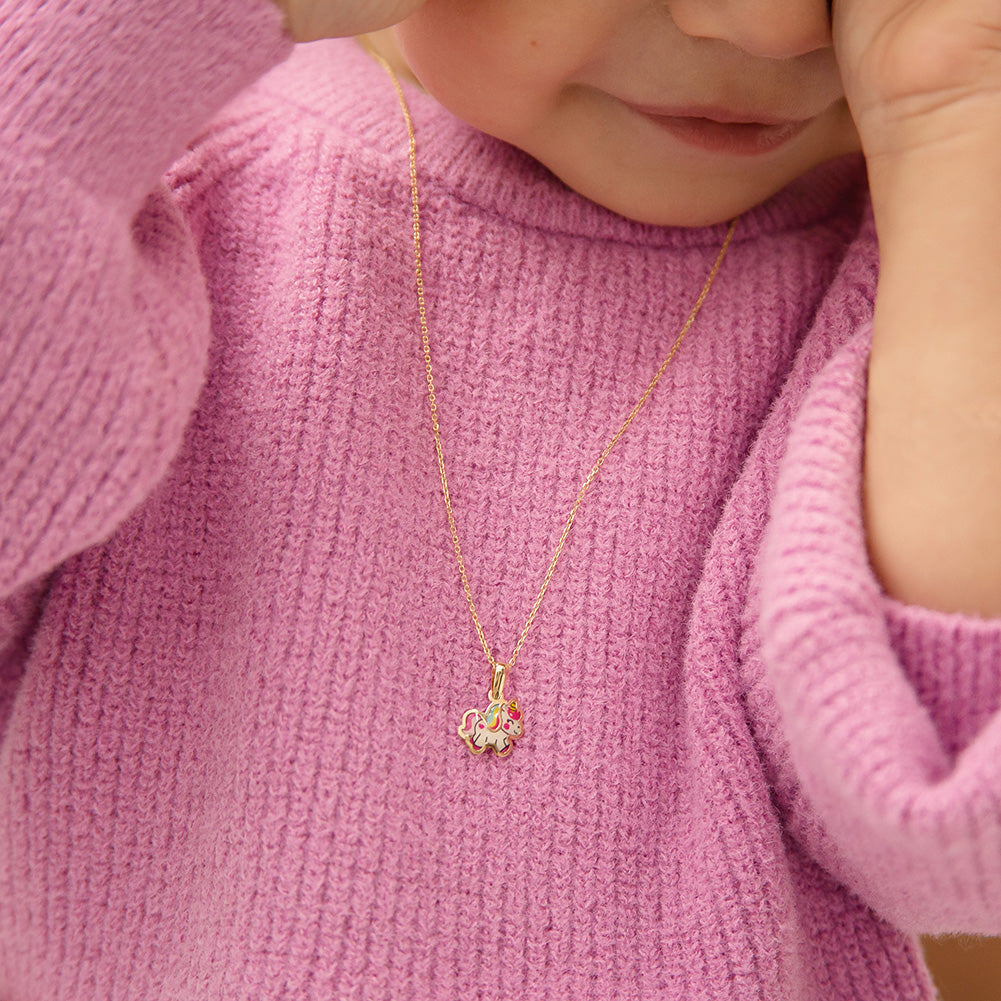14k Gold Joyful Unicorn Baby / Toddler / Kids Pendant/Necklace Enamel