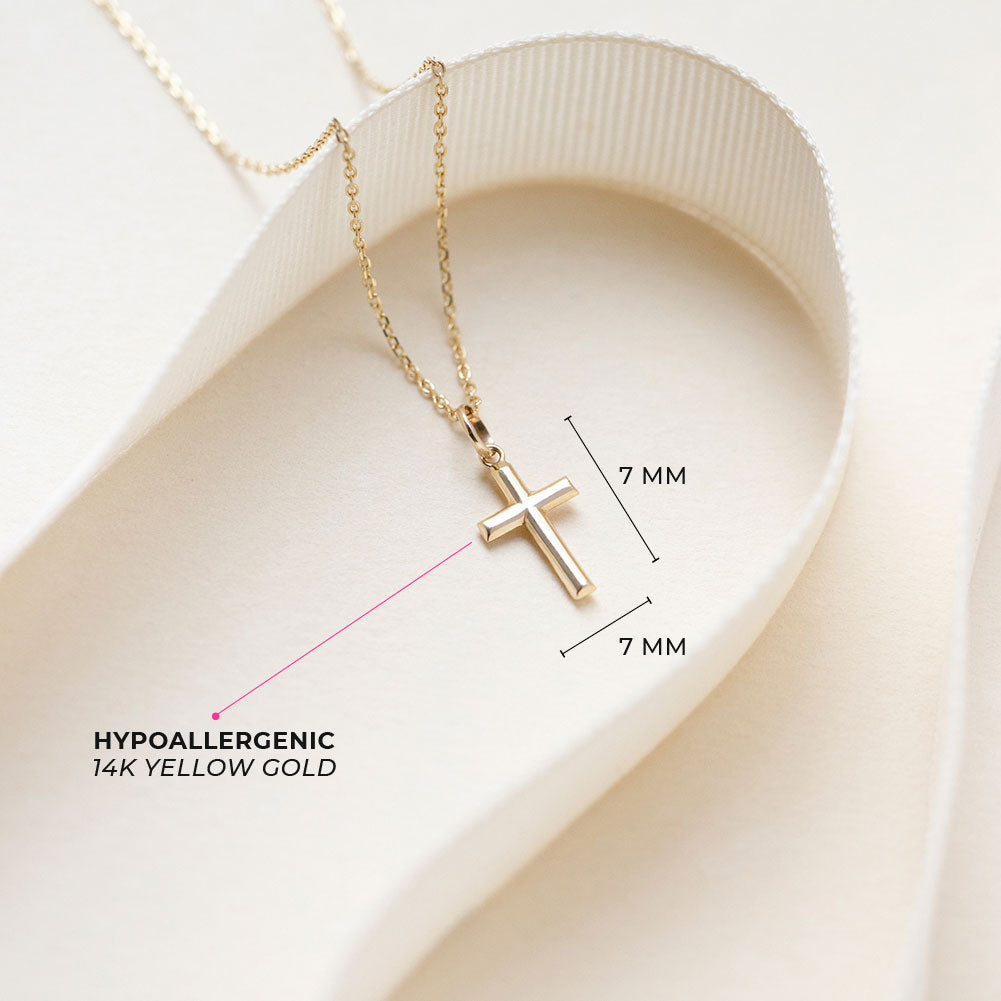 14k Gold Stick Cross Toddler / Kids / Boys Pendant/Necklace