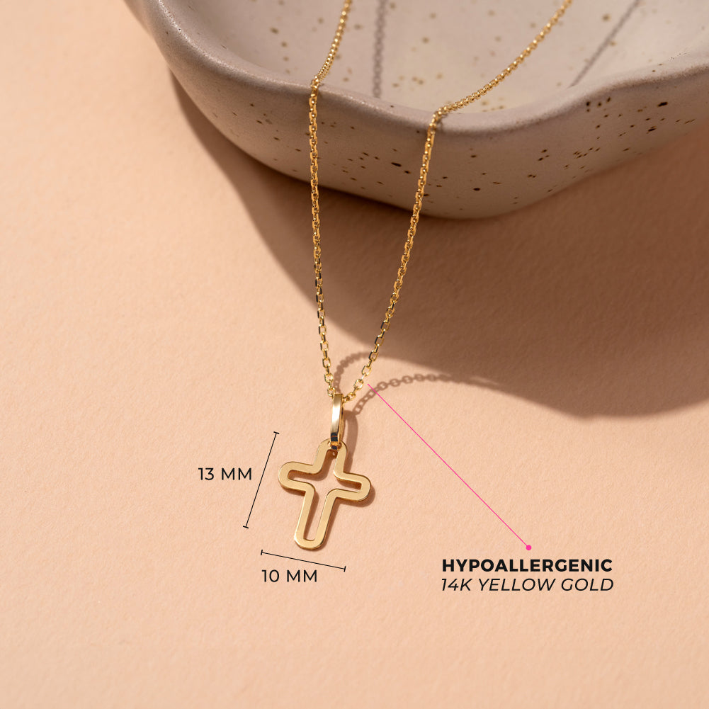 14k Gold Curved Cross Kids / Boy's / Boys Pendant/Necklace