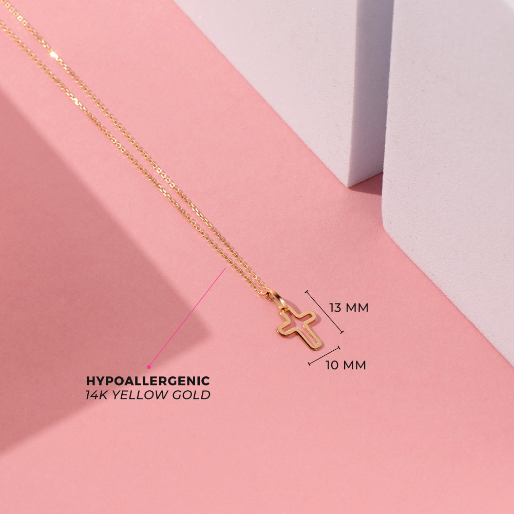 14k Gold Curved Cross Outline Kids / Children's / Girls Pendant/Necklace