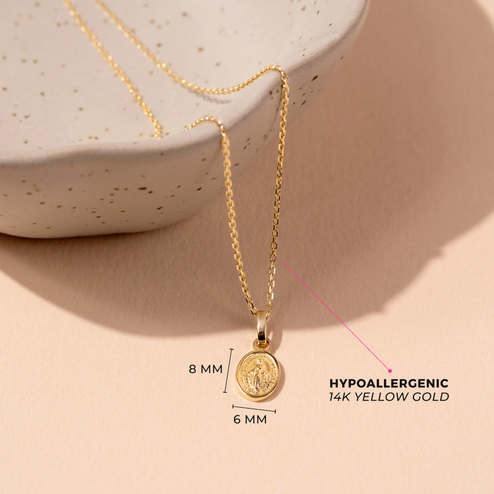 14k Gold Oval Virgin Mary Kids Children's Girls Pendant/Necklace