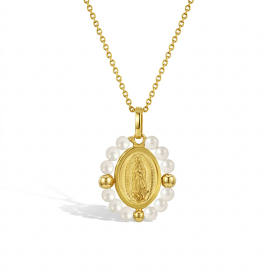 14k Gold Our Lady of Guadalupe Shell Pearl Kids / Children's / Girls Pendant