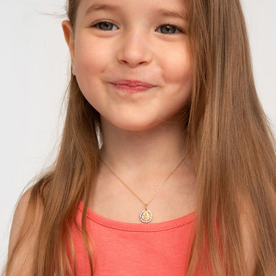 14k Gold Guardian Angel Medal Clear CZ Baby / Toddler / Kids Pendant/Necklace