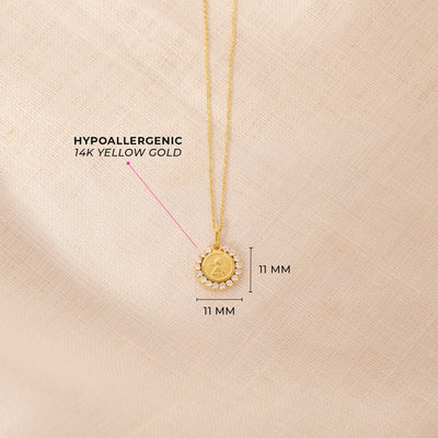 14k Gold Guardian Angel Medal Clear CZ Baby / Toddler / Kids Pendant/Necklace