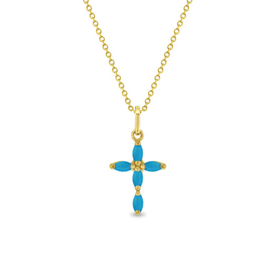 14k Gold Multi-Stone Cross Turquoise Kids / Children's / Girls Pendant