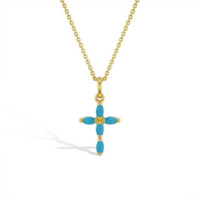 14k Gold Multi-Stone Cross Turquoise Kids / Children's / Girls Pendant