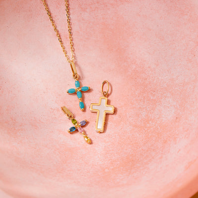 14k Gold Multi-Stone Cross CZ Kids / Children's / Girls Pendant