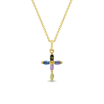 14k Gold Multi-Stone Cross CZ Kids / Children's / Girls Pendant/Necklace