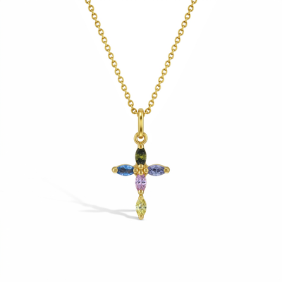 14k Gold Multi-Stone Cross CZ Kids / Children's / Girls Pendant