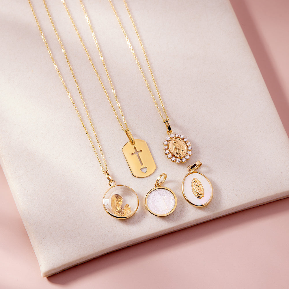 14k Gold Virgin Mary Praying Murano Glass Baby / Toddler / Kids Pendant/Necklace