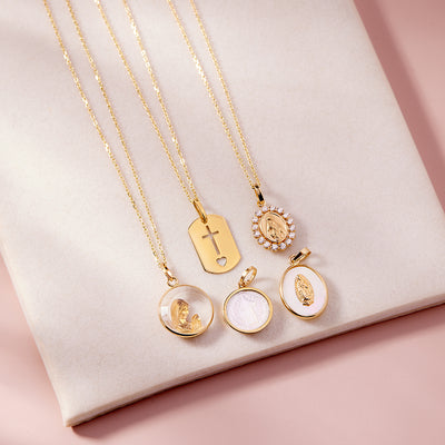 14k Gold Virgin Mary Praying Murano Glass Baby / Toddler / Kids Pendant/Necklace