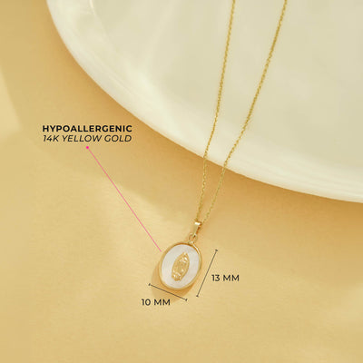 14k Gold Our Lady of Guadalupe Mother of Pearl Baby / Toddler / Kids Pendant