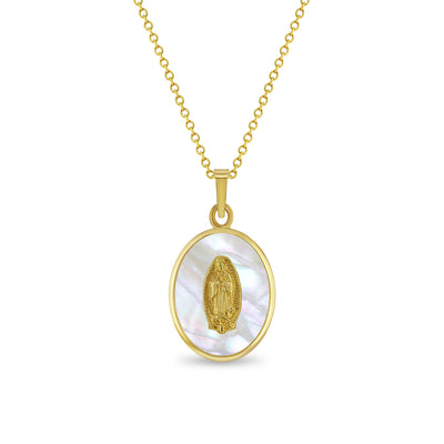 14k Gold Our Lady of Guadalupe Mother of Pearl Baby / Toddler / Kids Pendant