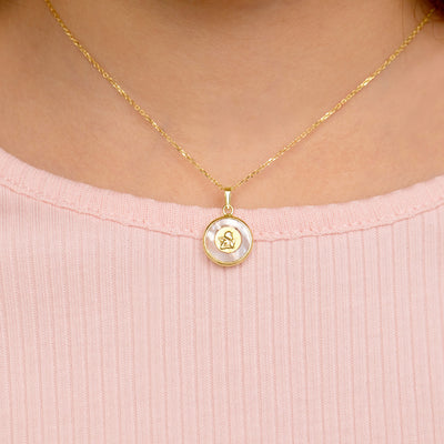 14k Gold Guardian Angel Medal Mother of Pearl Baby / Toddler / Kids Pendant