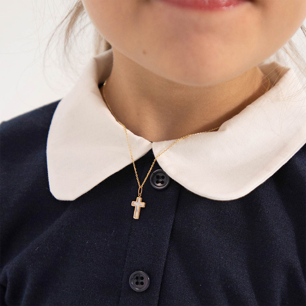 14k Gold Mother of Pearl Cross Baby / Toddler / Kids Pendant/Necklace