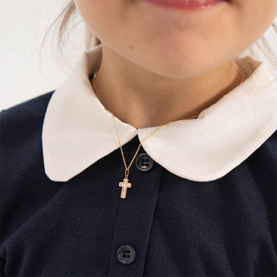 14k Gold Mother of Pearl Cross Baby / Toddler / Kids Pendant/Necklace
