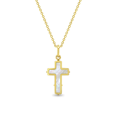 14k Gold Mother of Pearl Cross Baby / Toddler / Kids Pendant/Necklace