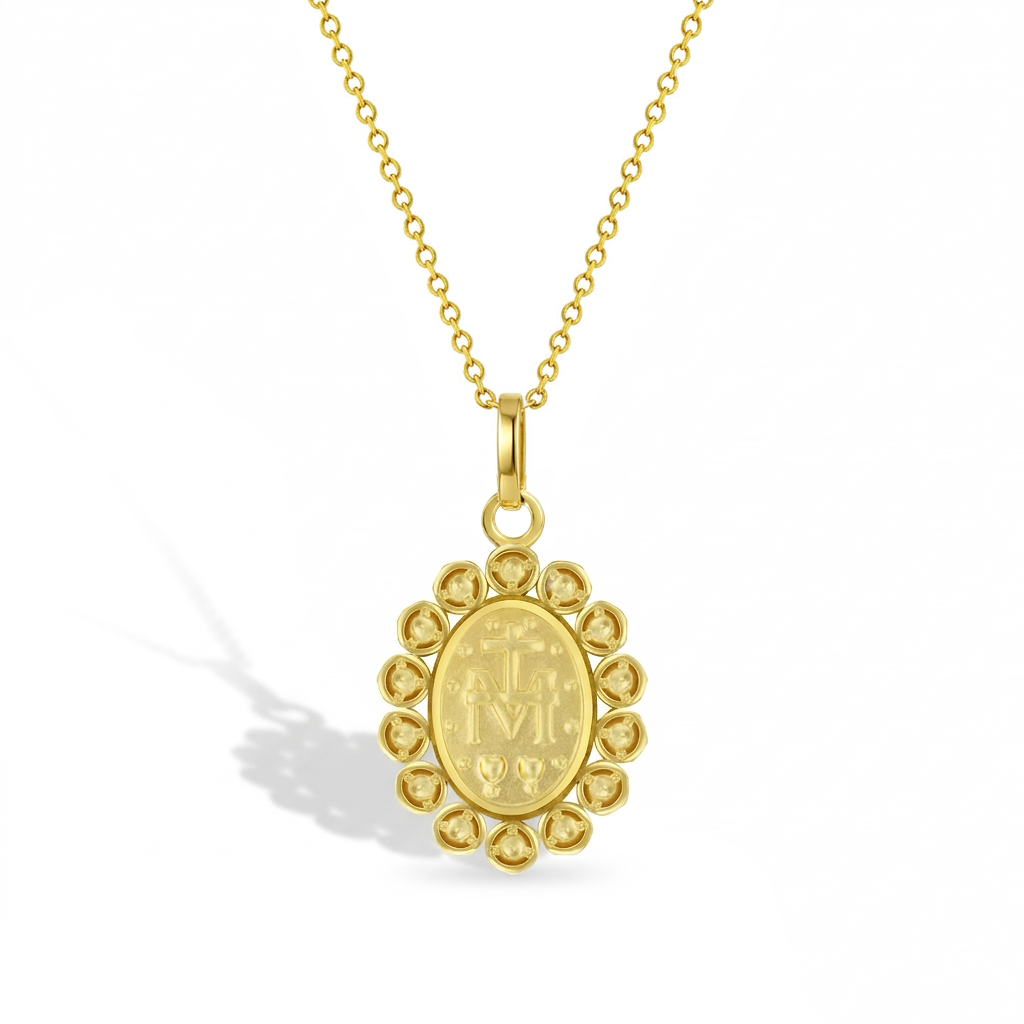 14k Gold Clear Cubic Zirconia Virgin Mary Baby / Toddler / Kids Pendant