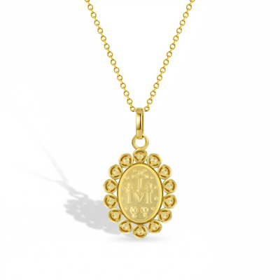 14k Gold Clear Cubic Zirconia Virgin Mary Baby / Toddler / Kids Pendant