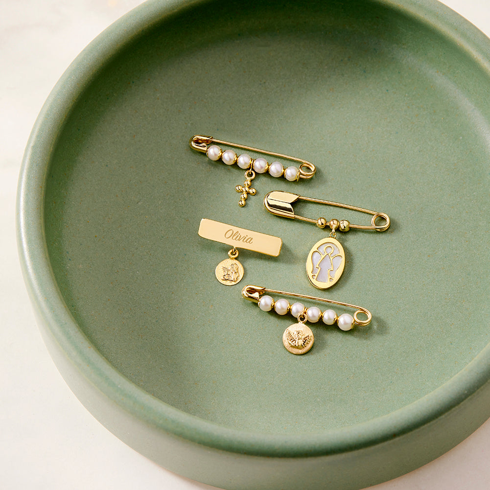 14k Gold Angel Outline Baby / Toddler / Kids Safety Pin Brooch