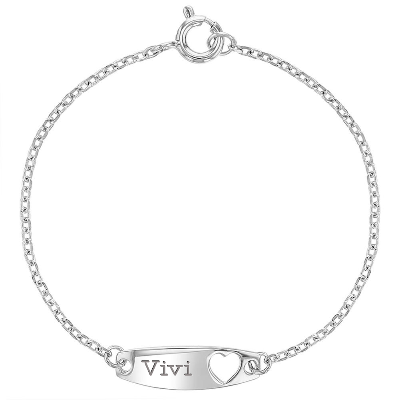 925 Sterling Silver Tag ID Heart Toddler Bracelet Baby Girl Identification5"