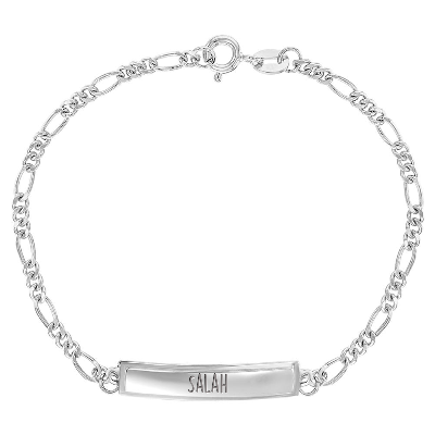 925 Sterling Silver 6" Unisex Figaro Chain Childrens Engravable ID Bracelet