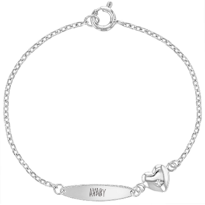 925 Sterling Silver Baby Tag ID Identification Heart Bracelet Toddler or Infants 5"