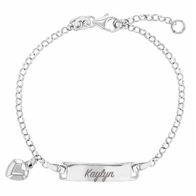 925 Sterling Silver Girls Heart Charm Tag ID Bracelet Girls & Preteen Identification Adjustable