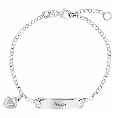 925 Sterling Silver Girl's 5.5" Adjustable Solid Heart Tag Identification Bracelets - Cute Tag Bracelet