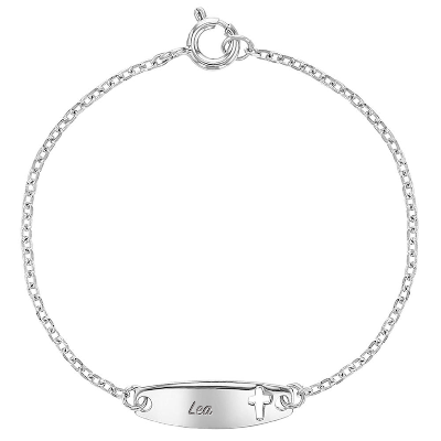 925 Sterling Silver 5" Cross Identification Bracelet for Toddler & Baby Girls