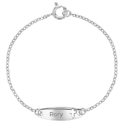 925 Sterling Silver 5" Cross Identification Bracelet for Toddler & Baby Girls