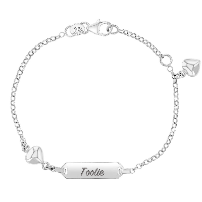925 Sterling Silver Adjustable Heart Tag ID Bracelet for Toddlers & Young Girls - Custom Name Bracelet