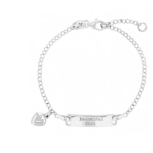 925 Sterling Silver Girl's 5.5" Adjustable Solid Heart Tag Identification Bracelets - Cute Tag Bracelet